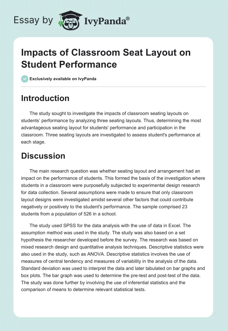 Impacts of Classroom Seat Layout on Student Performance. Page 1