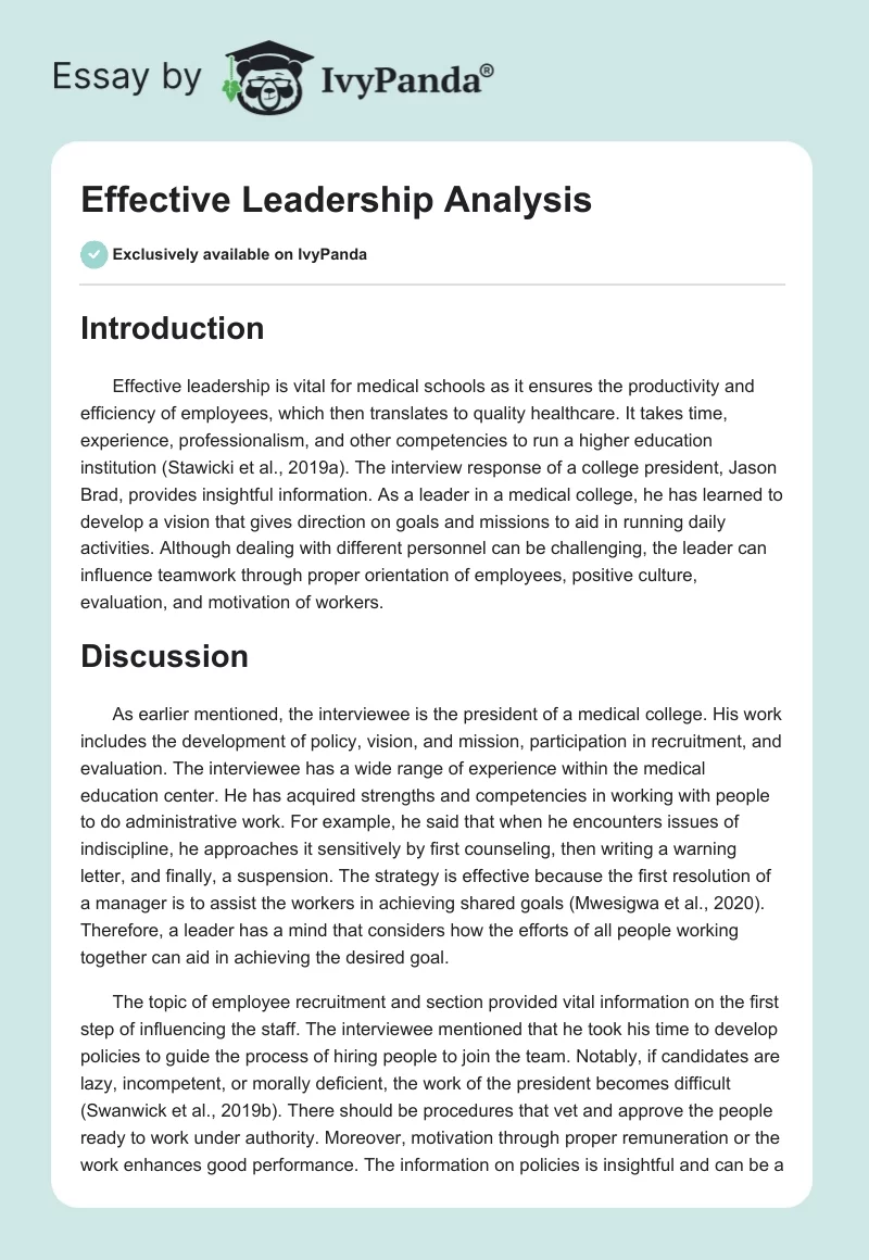 Effective Leadership Analysis. Page 1