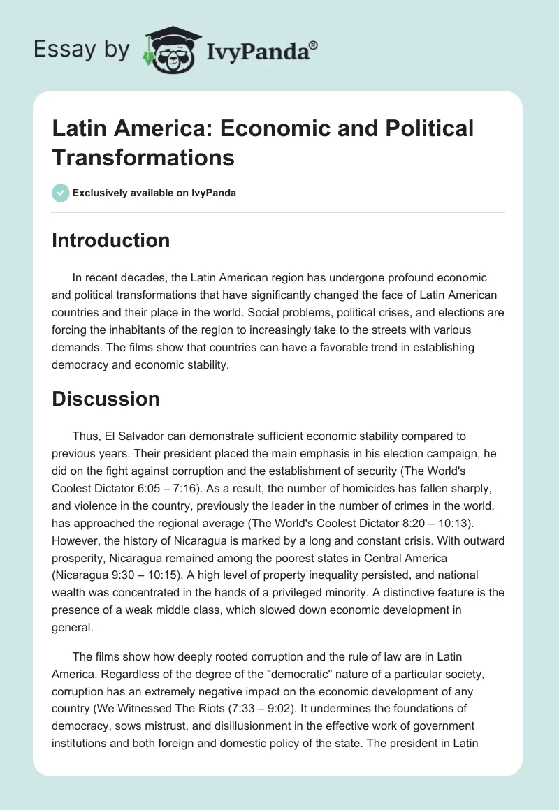Latin America: Economic and Political Transformations. Page 1