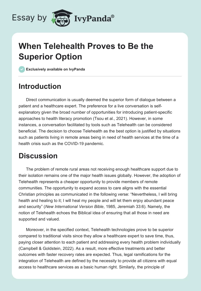 When Telehealth Proves to Be the Superior Option. Page 1
