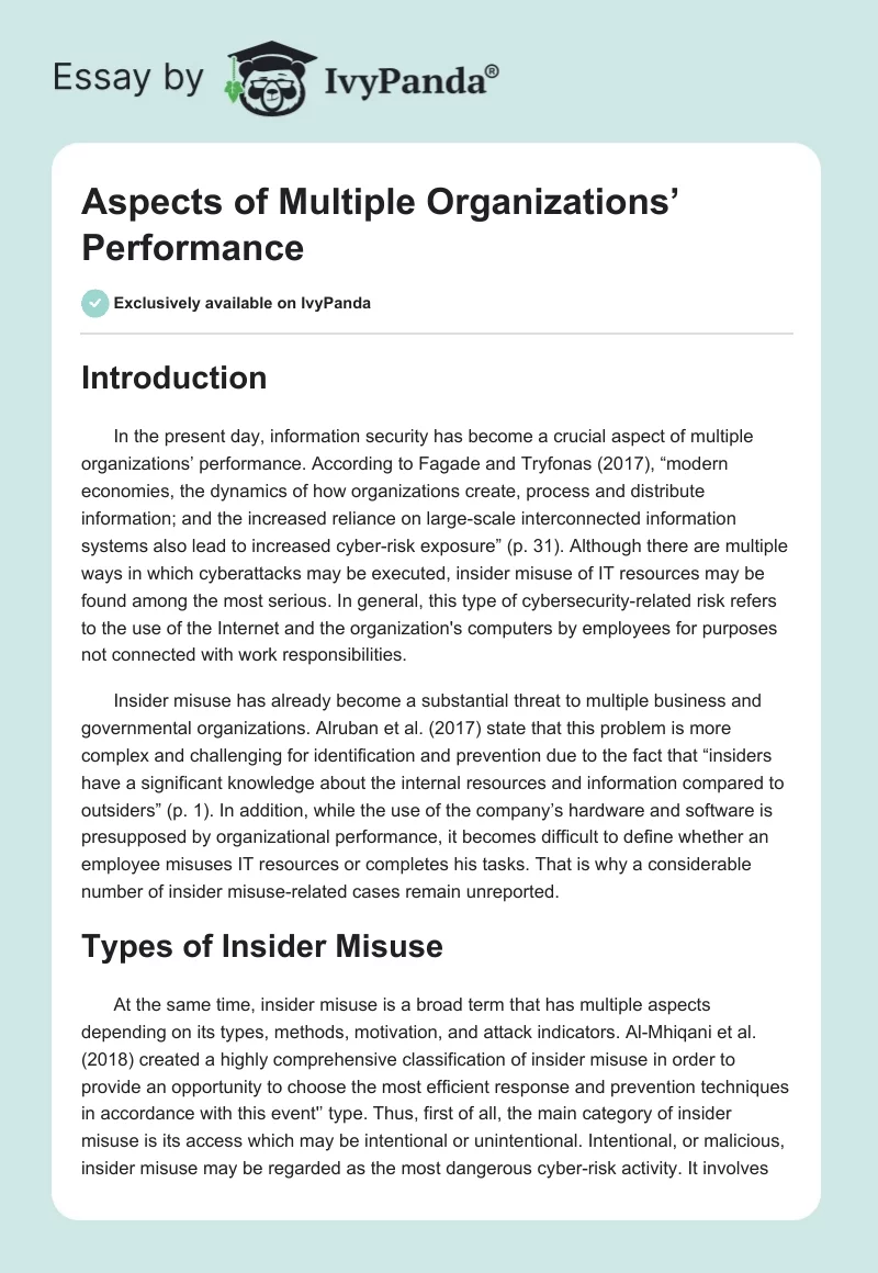 Aspects of Multiple Organizations’ Performance. Page 1