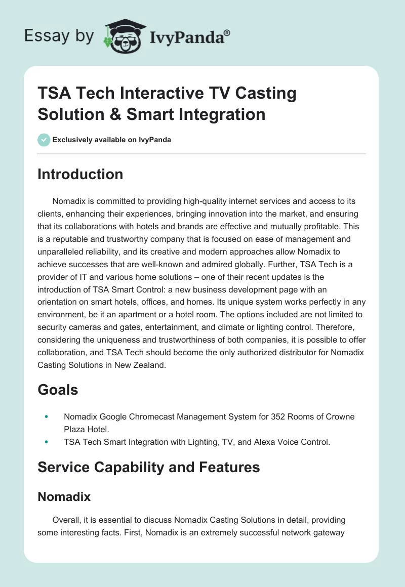 TSA Tech Interactive TV Casting Solution & Smart Integration. Page 1