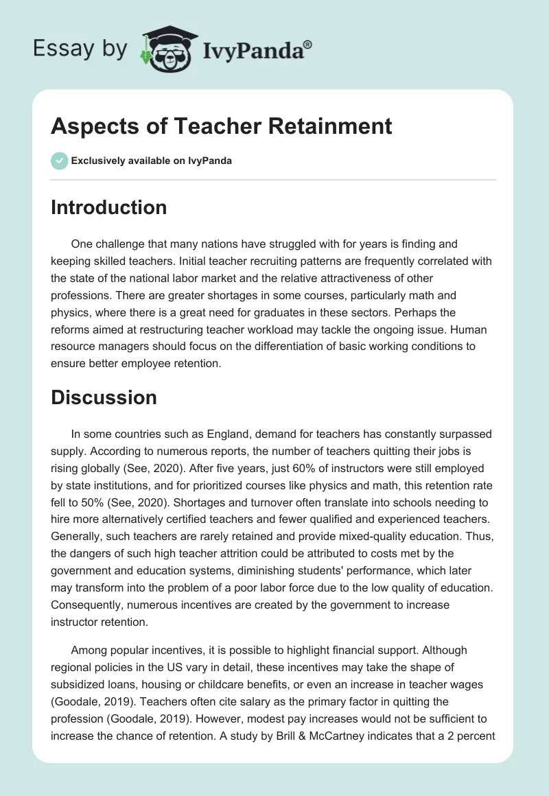 Aspects of Teacher Retainment. Page 1