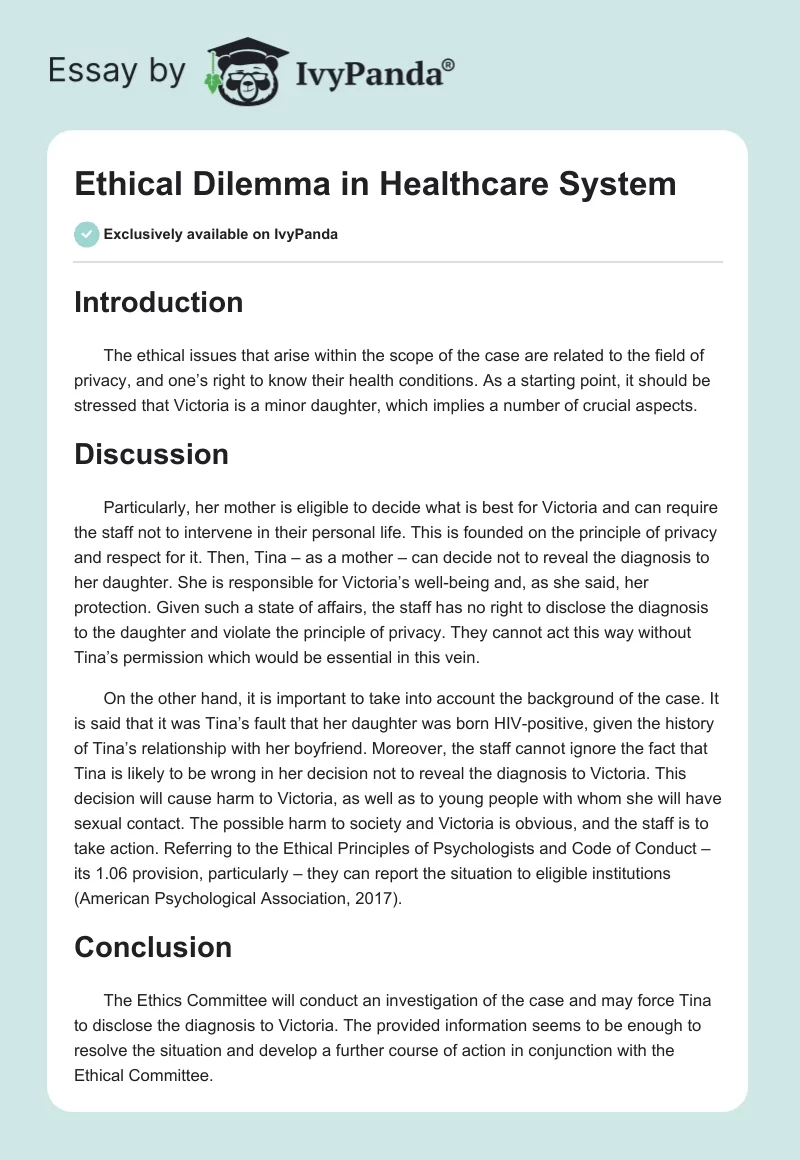 Ethical Dilemma in Healthcare: Privacy and the Right to Know. Page 1