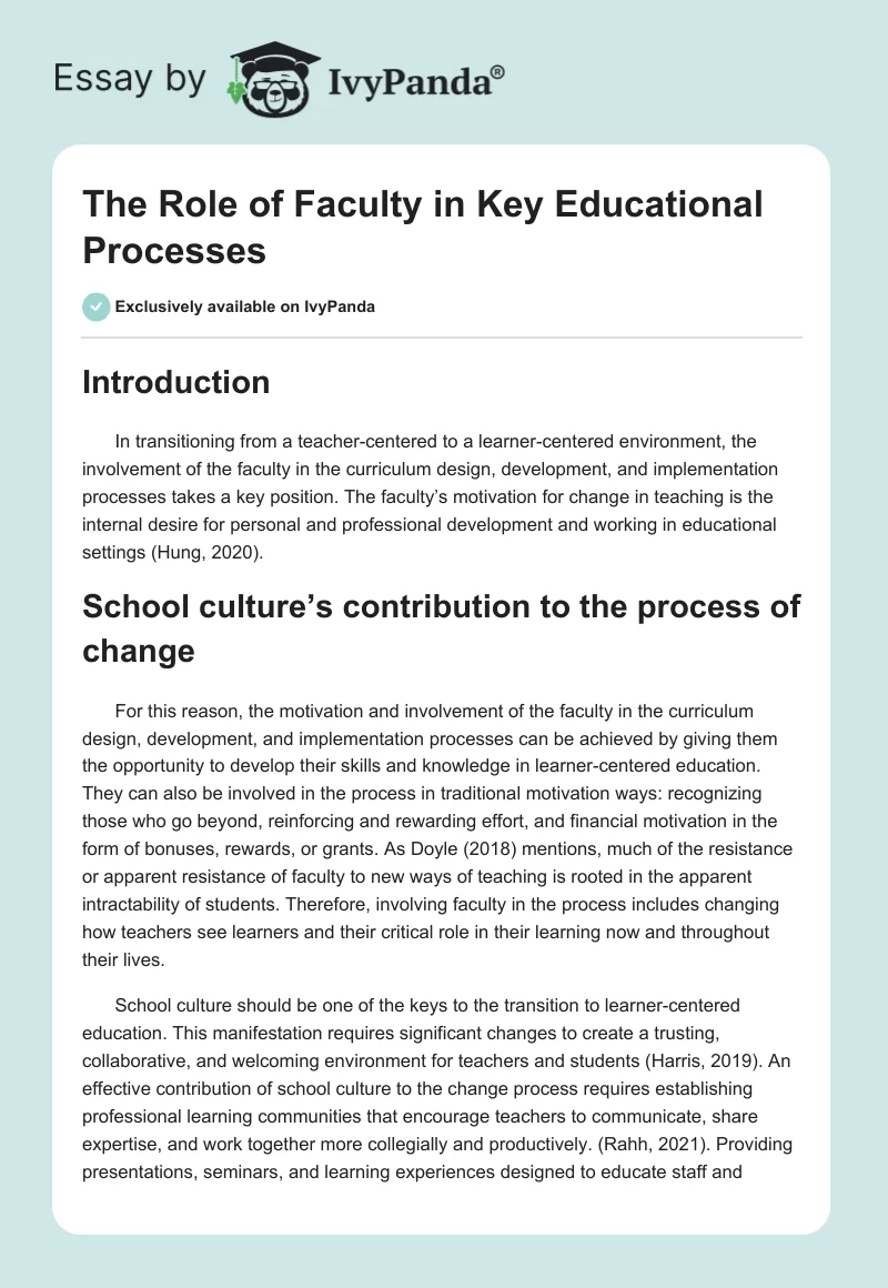 The Role of Faculty in Key Educational Processes. Page 1