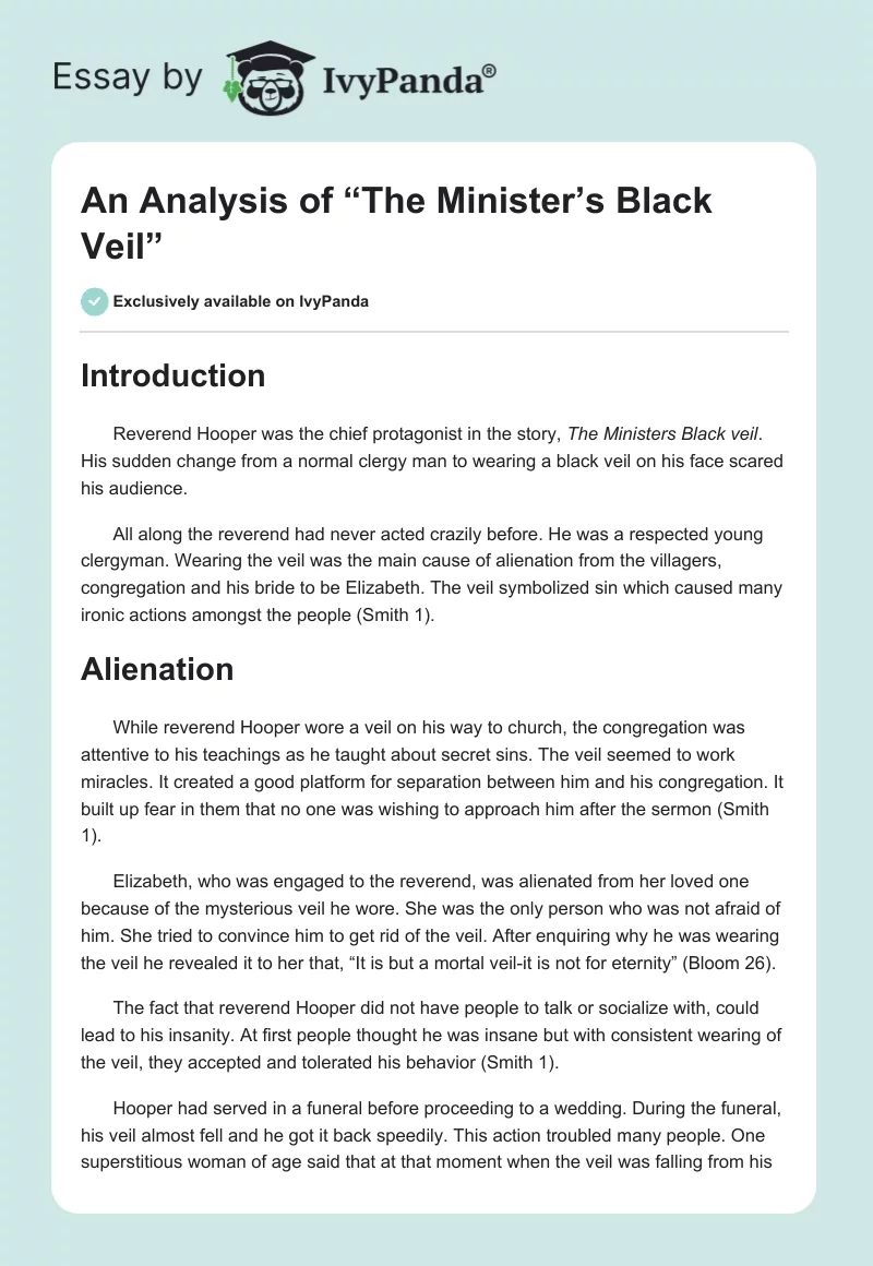 An Analysis of “The Minister’s Black Veil”. Page 1
