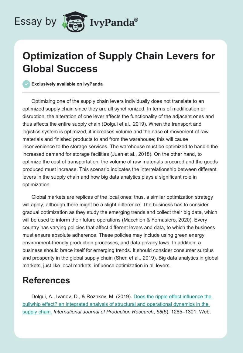Optimization of Supply Chain Levers for Global Success. Page 1