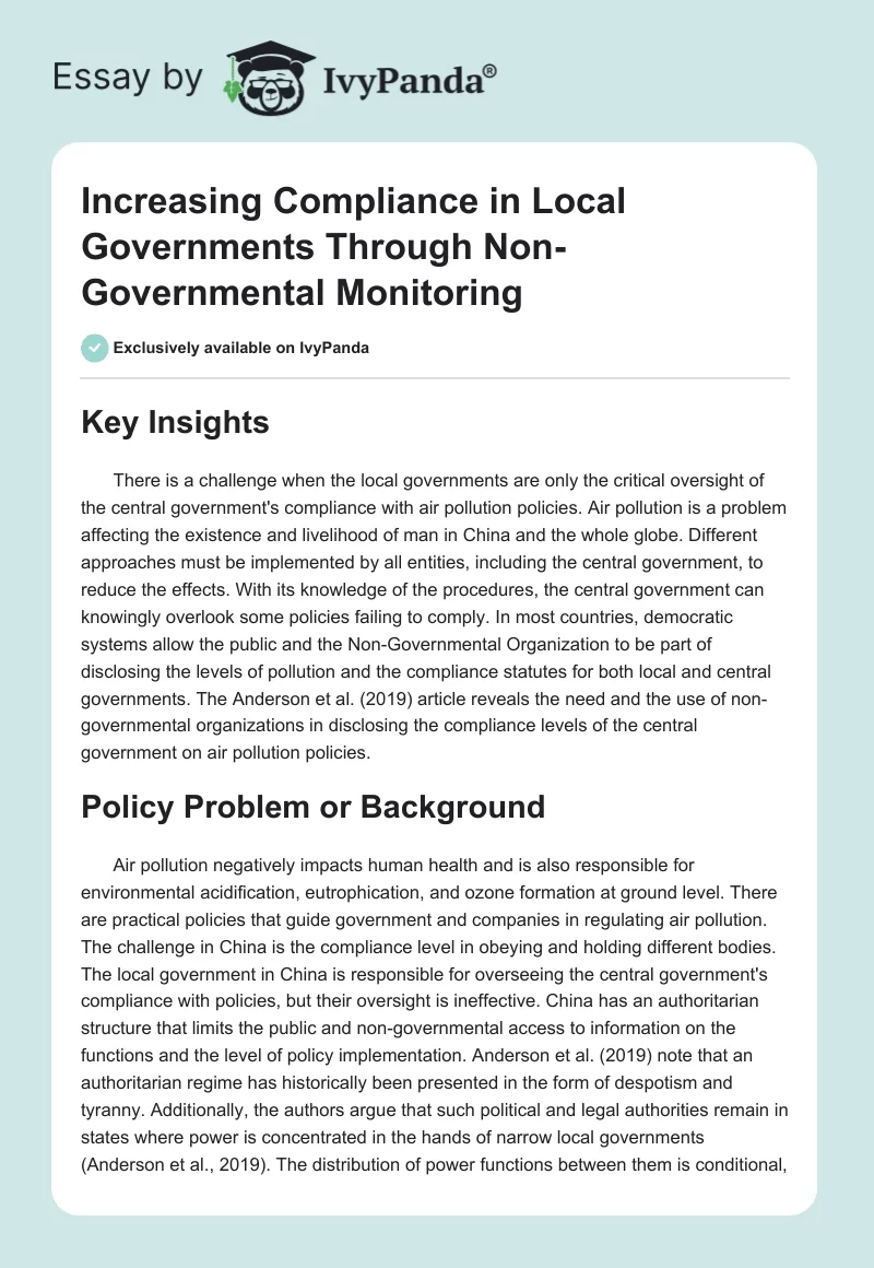 Increasing Compliance in Local Governments Through Non-Governmental Monitoring. Page 1
