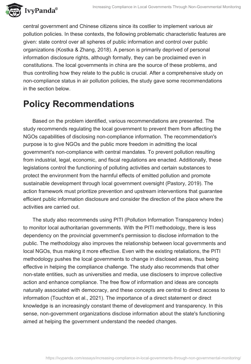 Increasing Compliance in Local Governments Through Non-Governmental Monitoring. Page 3