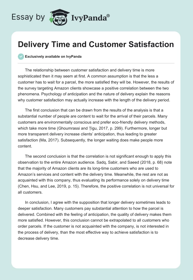 Delivery Time and Customer Satisfaction. Page 1