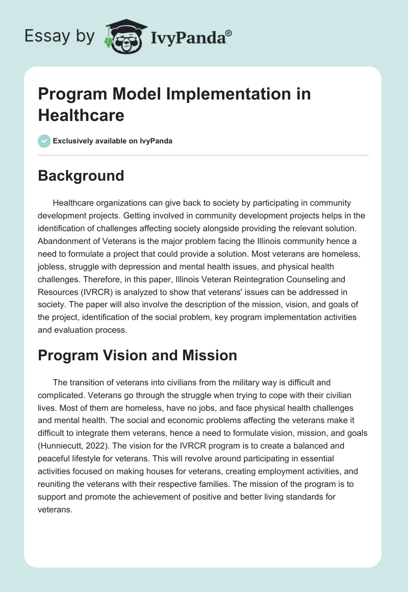Program Model Implementation in Healthcare. Page 1