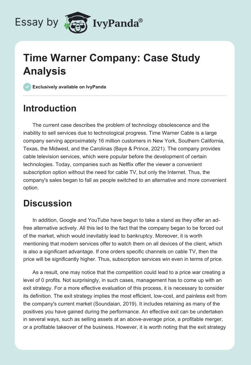 Time Warner Company: Case Study Analysis. Page 1