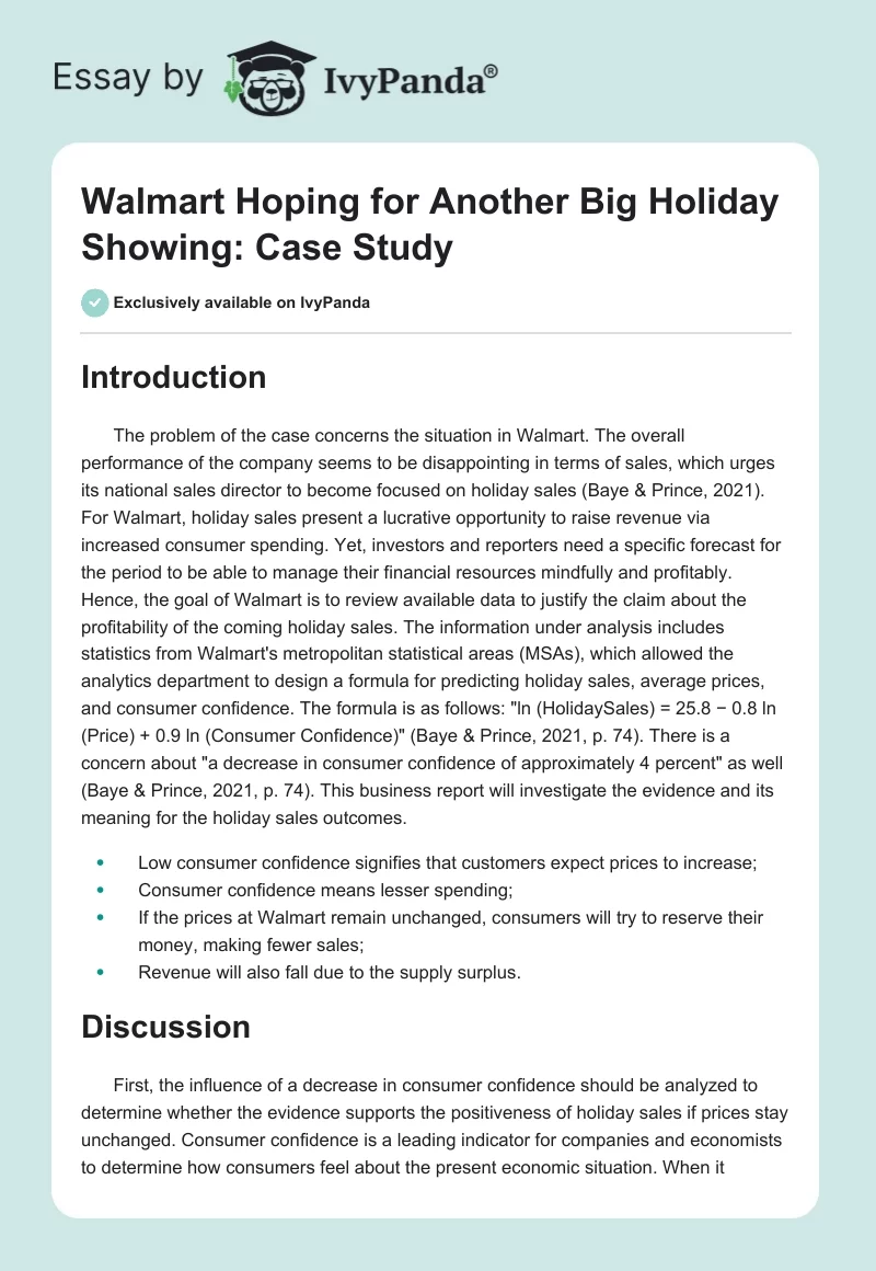 Walmart Hoping for Another Big Holiday Showing: Case Study. Page 1