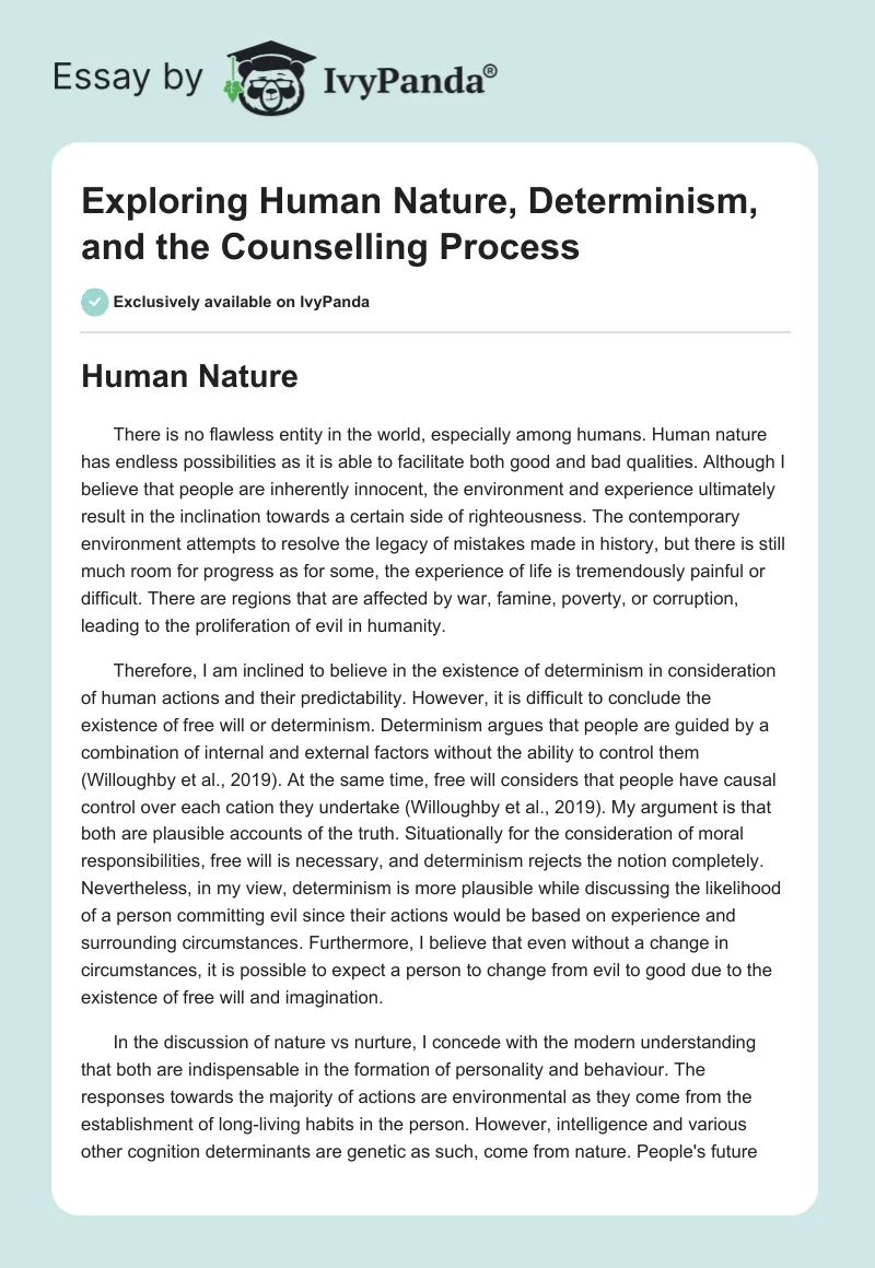 Exploring Human Nature, Determinism, and the Counselling Process. Page 1