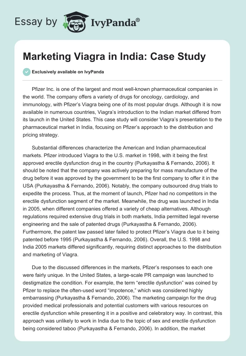 Marketing Viagra in India: Case Study. Page 1