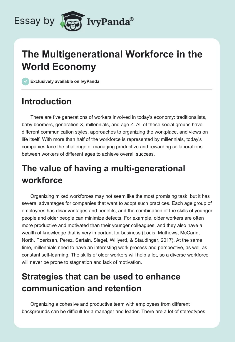 The Multigenerational Workforce in the World Economy. Page 1