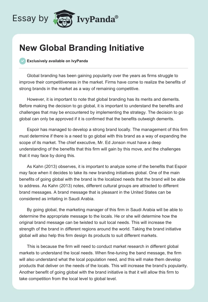New Global Branding Initiative. Page 1