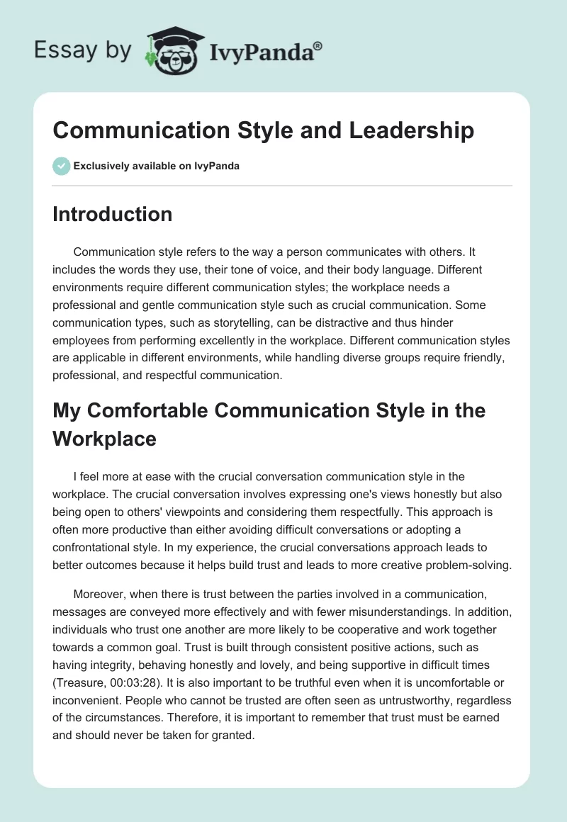 Communication Style and Leadership. Page 1