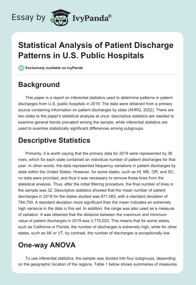 Statistical Analysis of Patient Discharge Patterns in U.S. Public Hospitals. Page 1