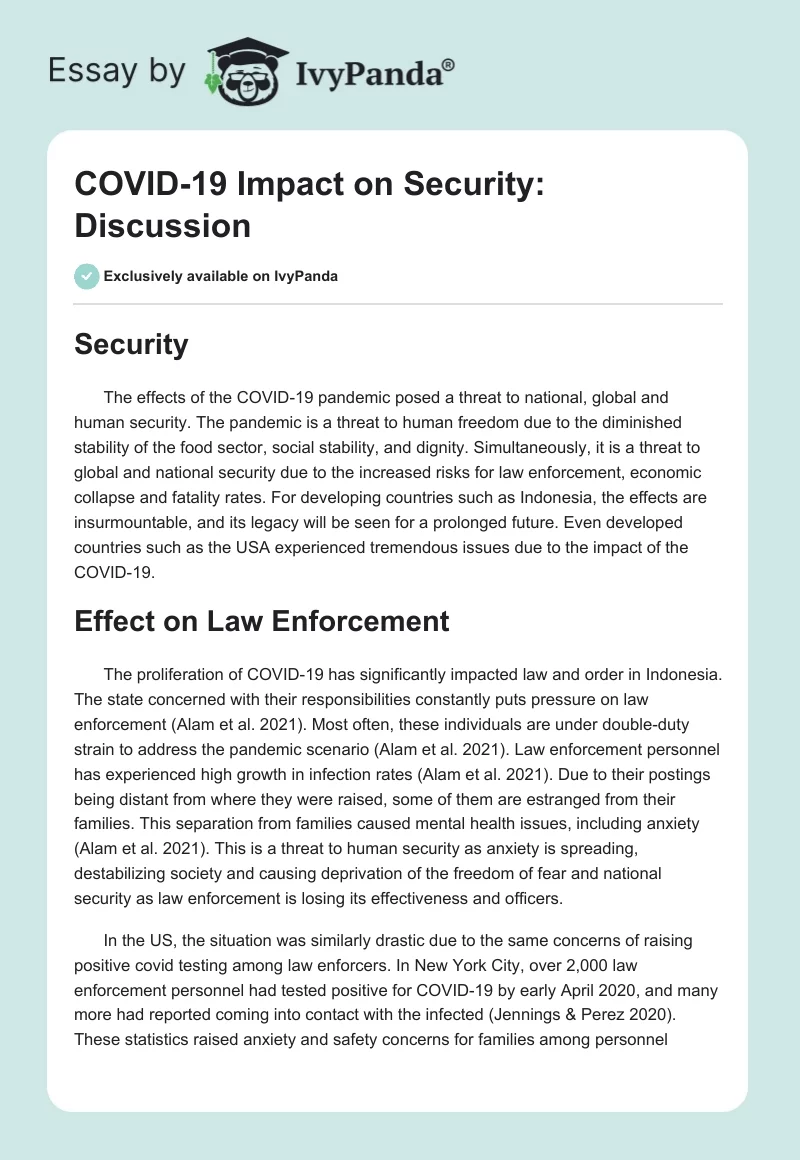COVID-19 Impact on Security: Discussion. Page 1