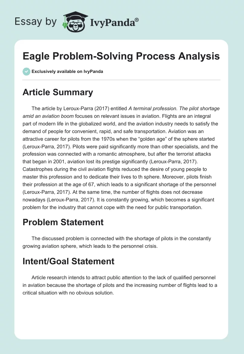 Eagle Problem-Solving Process Analysis. Page 1