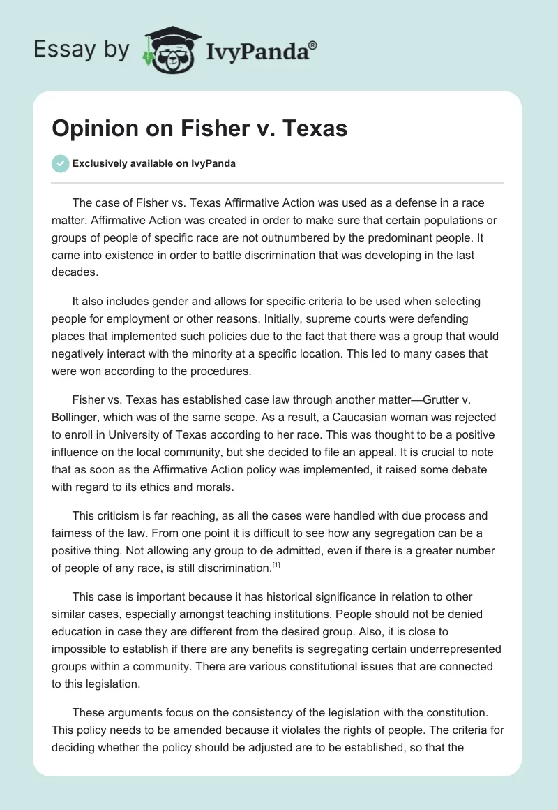 Opinion on Fisher v. Texas. Page 1