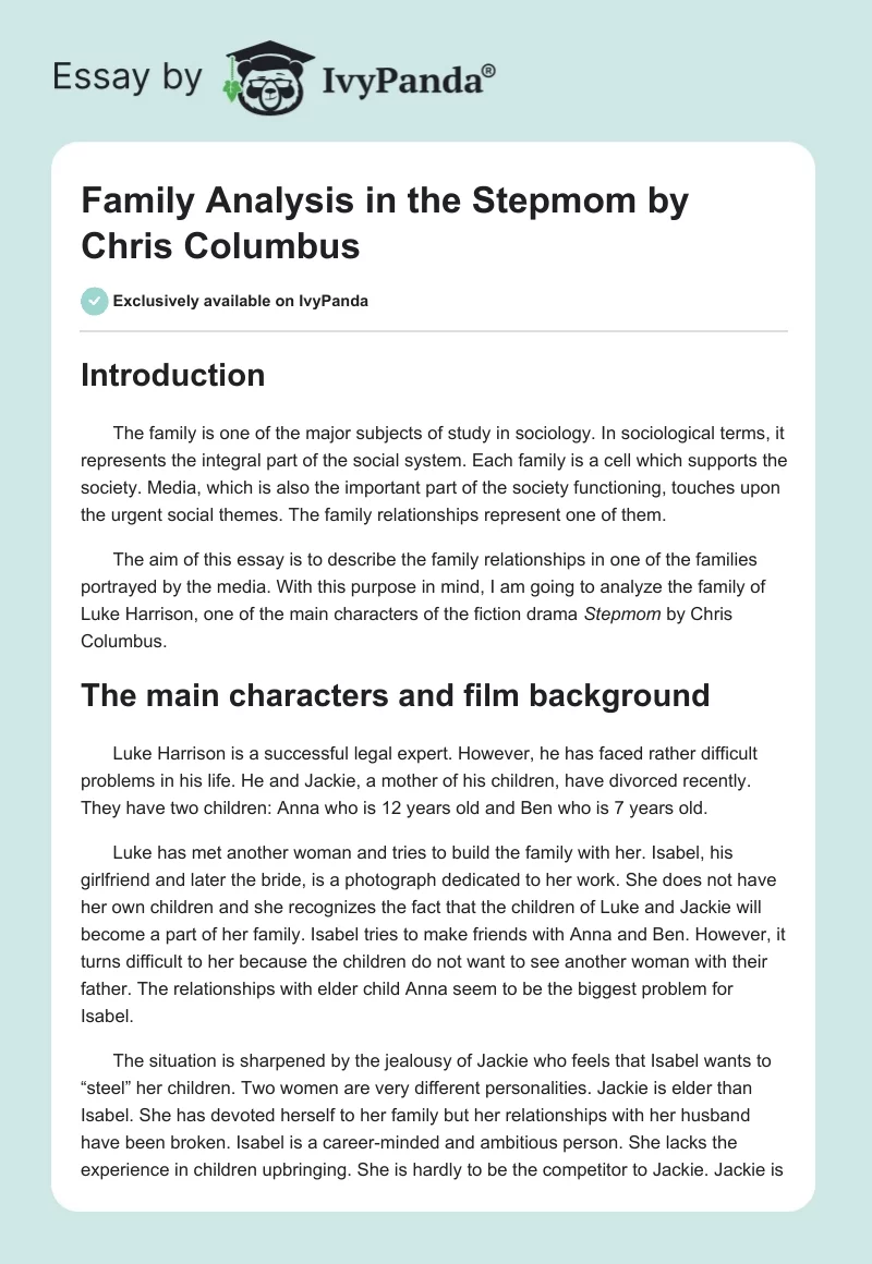 Family Analysis in the "Stepmom" by Chris Columbus. Page 1