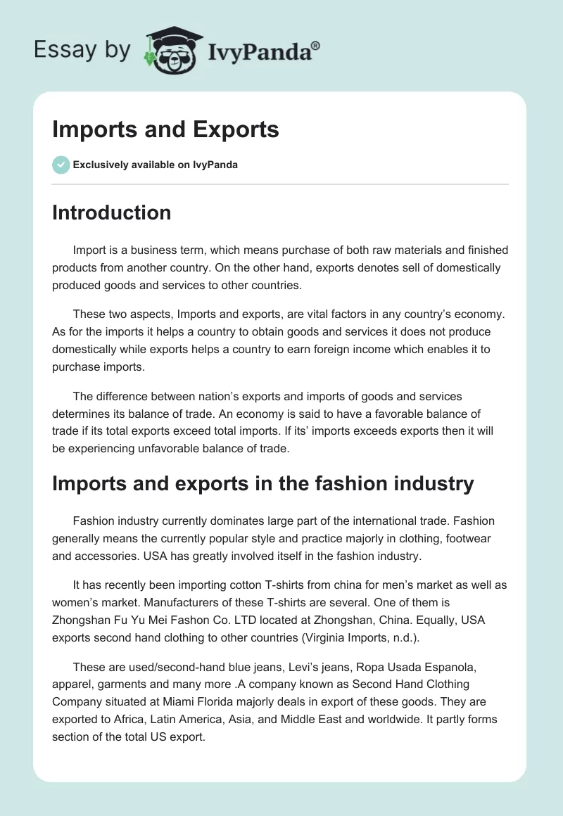 Imports and Exports. Page 1