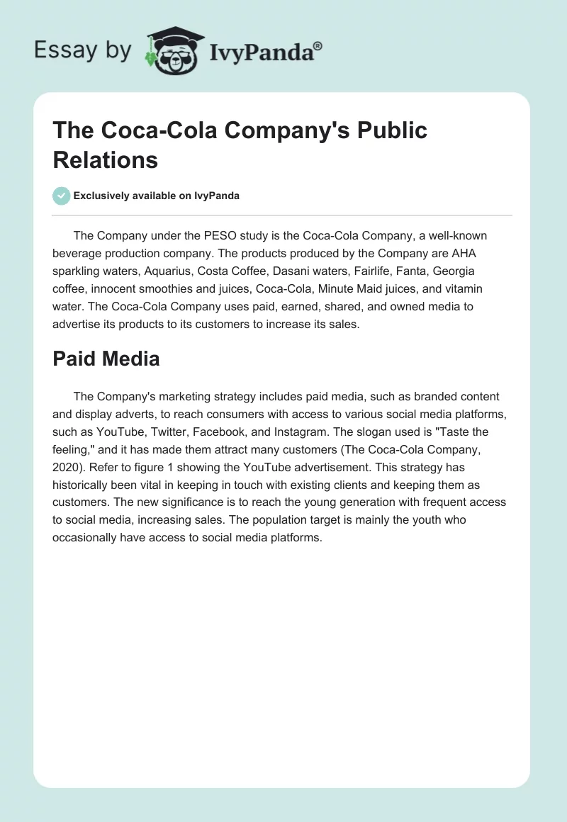 The Coca-Cola Company's Public Relations. Page 1