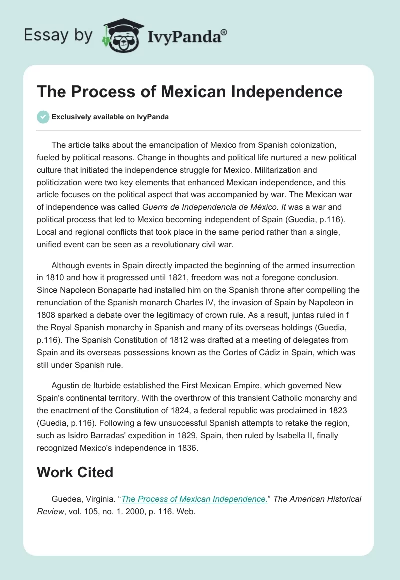 The Process of Mexican Independence. Page 1