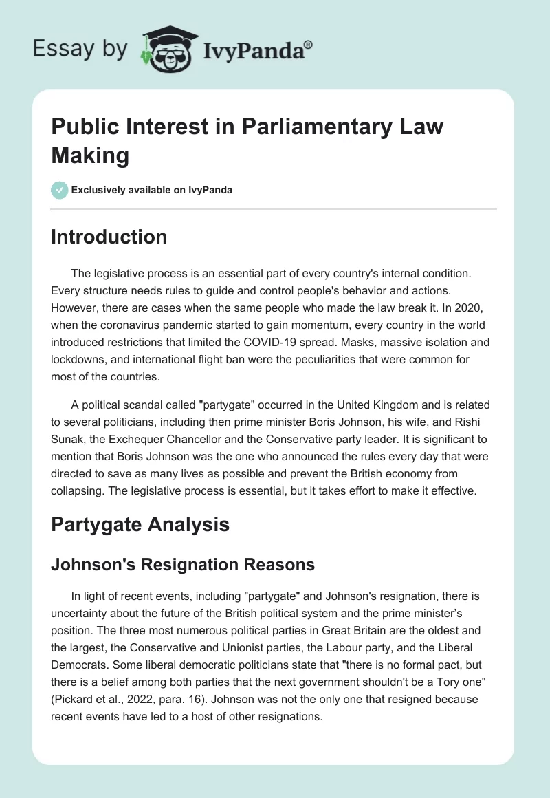Public Interest in Parliamentary Law Making. Page 1