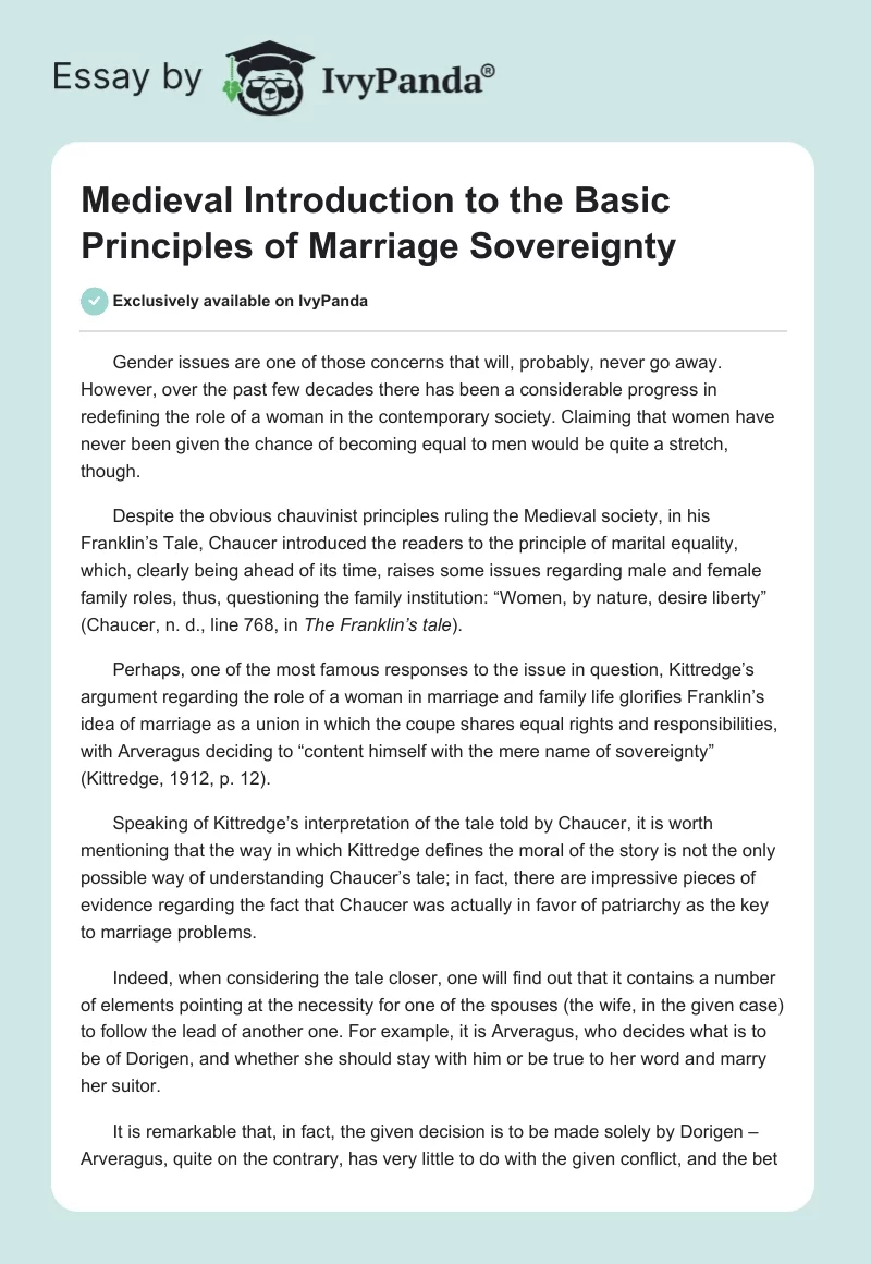 Medieval Introduction to the Basic Principles of Marriage Sovereignty. Page 1