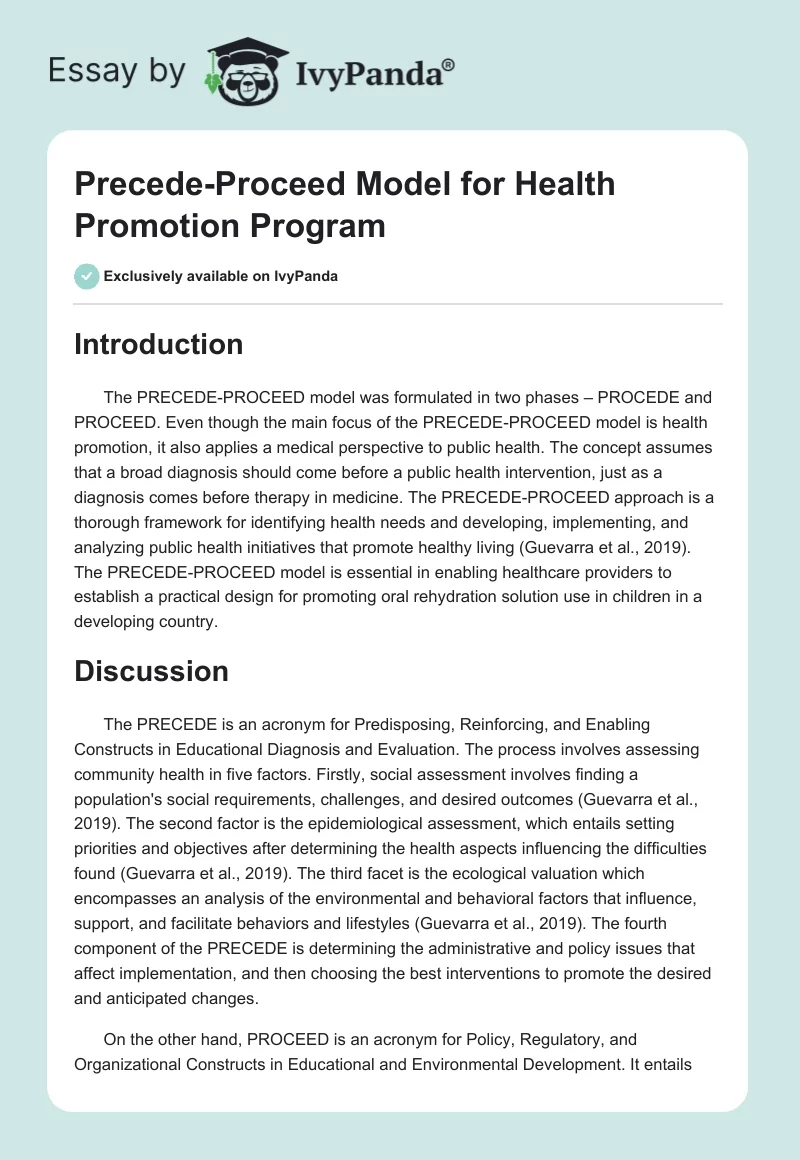 Precede-Proceed Model for Health Promotion Program. Page 1