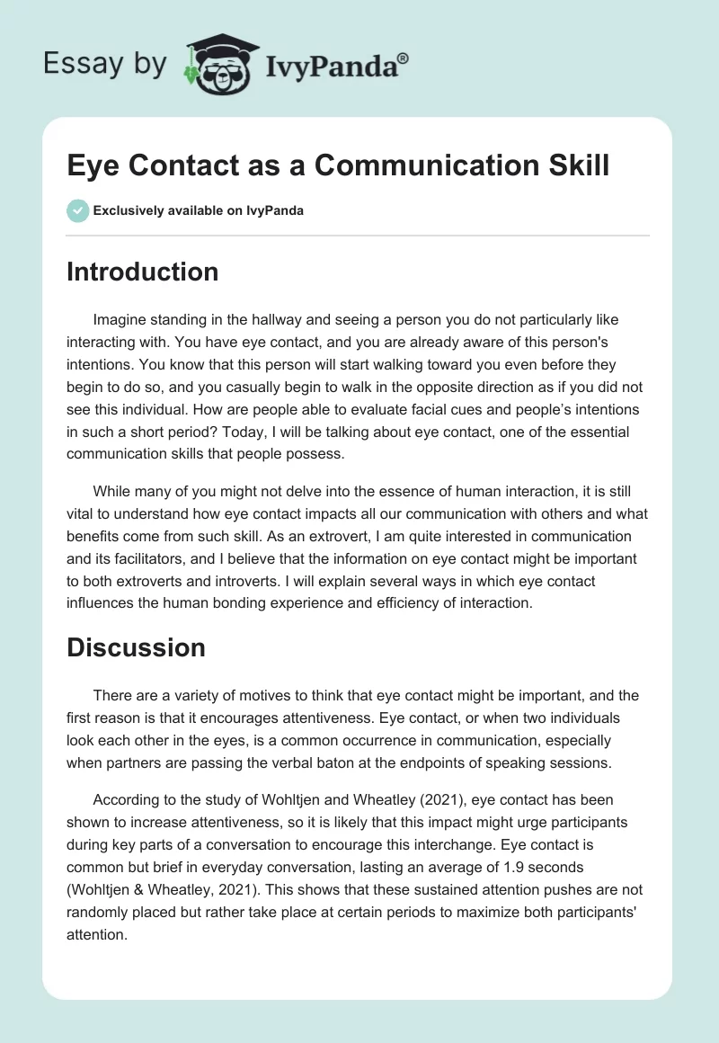 Eye Contact as a Communication Skill. Page 1