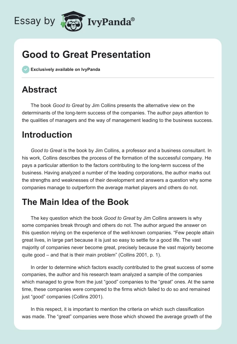 Good to Great Presentation. Page 1