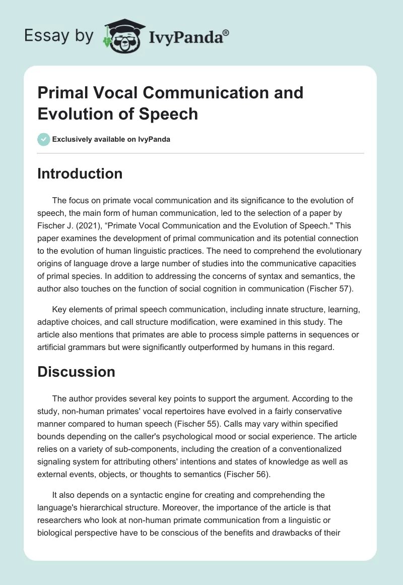 Primal Vocal Communication and Evolution of Speech. Page 1
