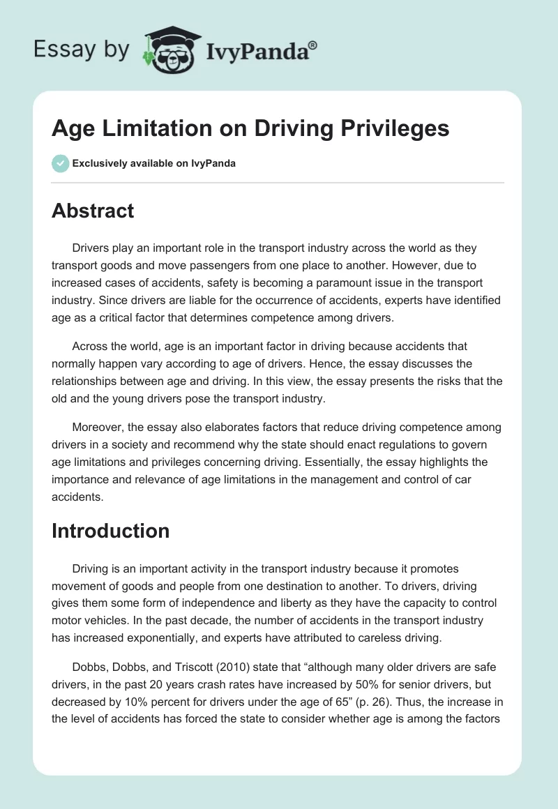 Age Limitation on Driving Privileges. Page 1