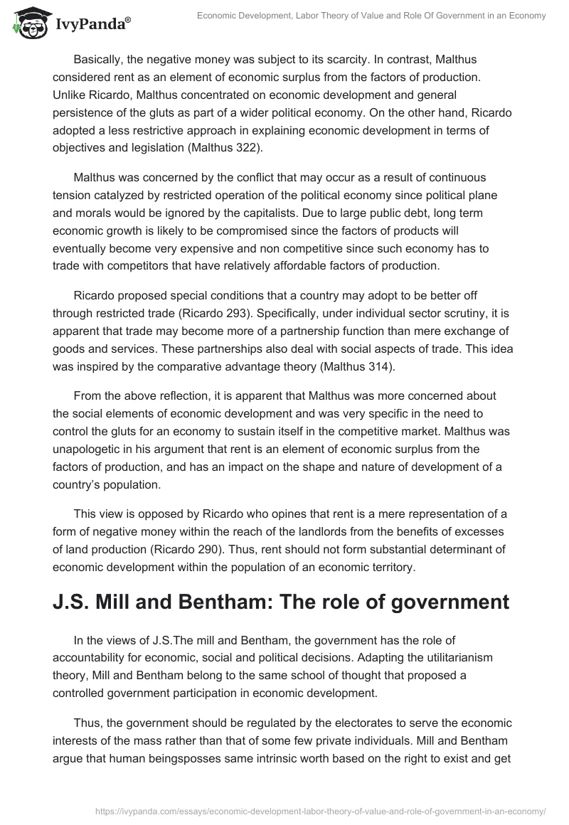 Economic Development, Labor Theory of Value and Role Of Government in an Economy. Page 2