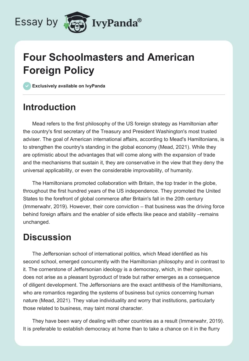 Four Schoolmasters and American Foreign Policy. Page 1