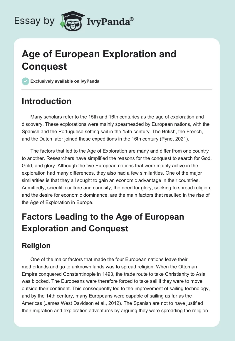 Age of European Exploration and Conquest. Page 1