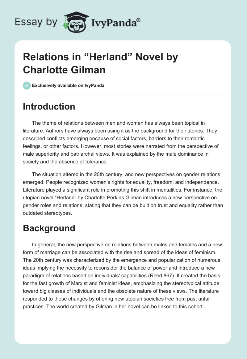 Relations in “Herland” Novel by Charlotte Gilman. Page 1
