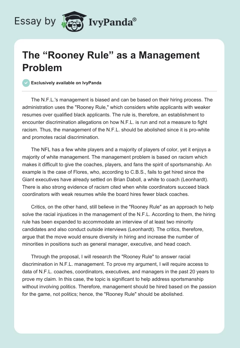 The “Rooney Rule” as a Management Problem. Page 1