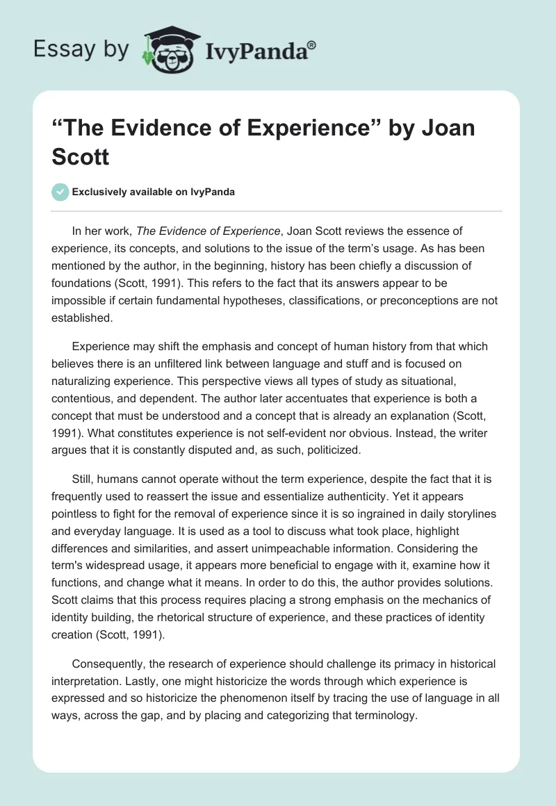 “The Evidence of Experience” by Joan Scott. Page 1