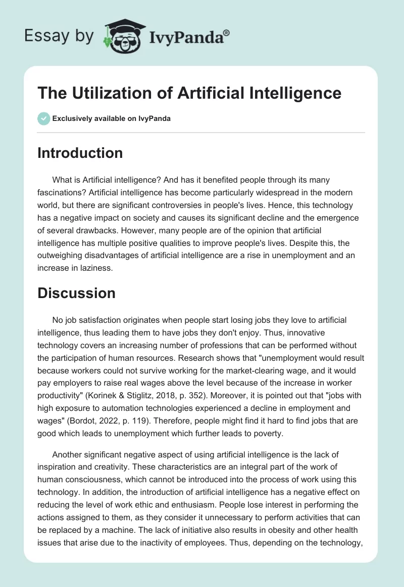 The Utilization of Artificial Intelligence. Page 1