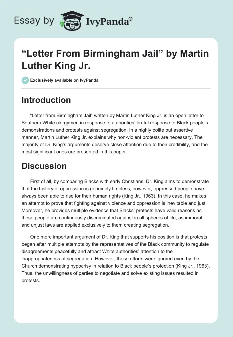 “Letter From Birmingham Jail” by Martin Luther King Jr.. Page 1
