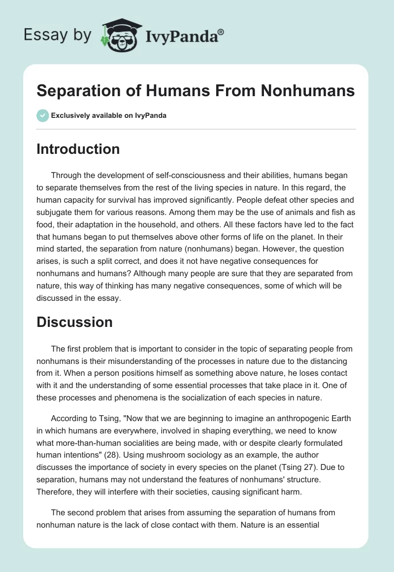 Separation of Humans From Nonhumans. Page 1