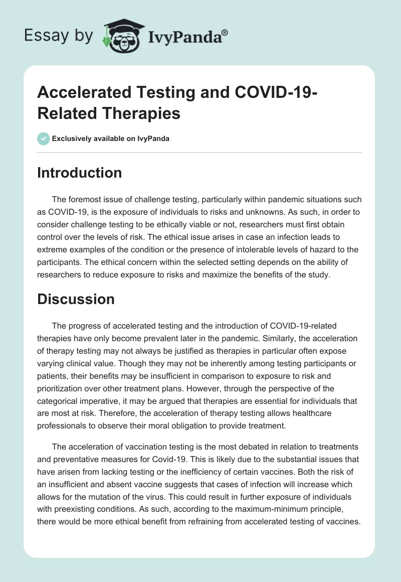 Accelerated Testing and COVID-19-Related Therapies. Page 1