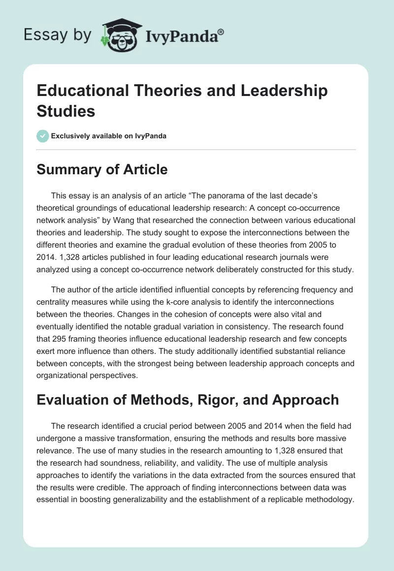 Educational Theories and Leadership Studies. Page 1