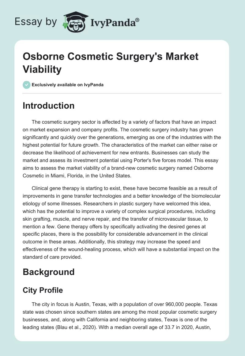 Osborne Cosmetic Surgery's Market Viability. Page 1