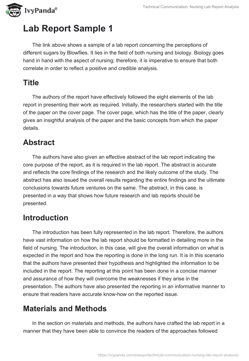 Technical Communication: Nursing Lab Report Analysis. Page 2
